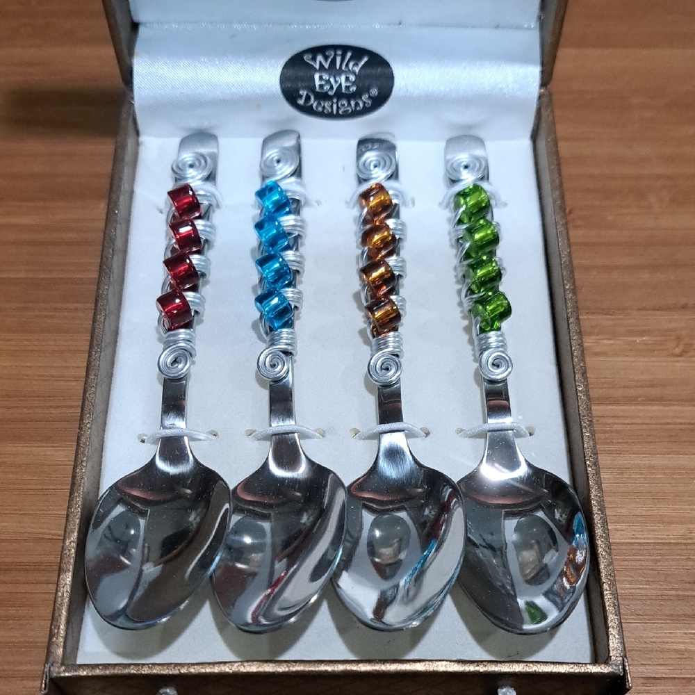 Wild Eye Designs Beaded Accent Spoon Set - Red, Blue, Amber, Green